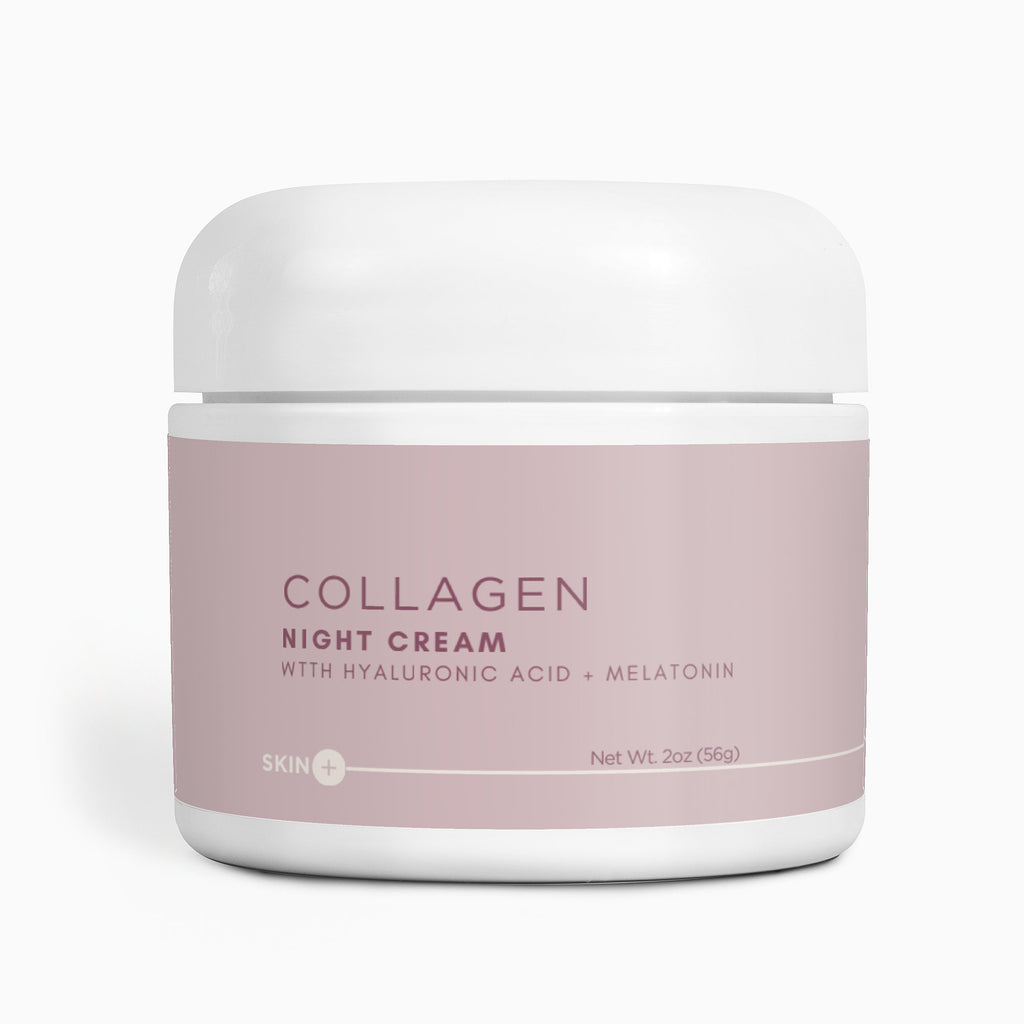 Collagen night cream jar with pink label on a white background