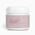 Collagen night cream jar with pink label on a white background