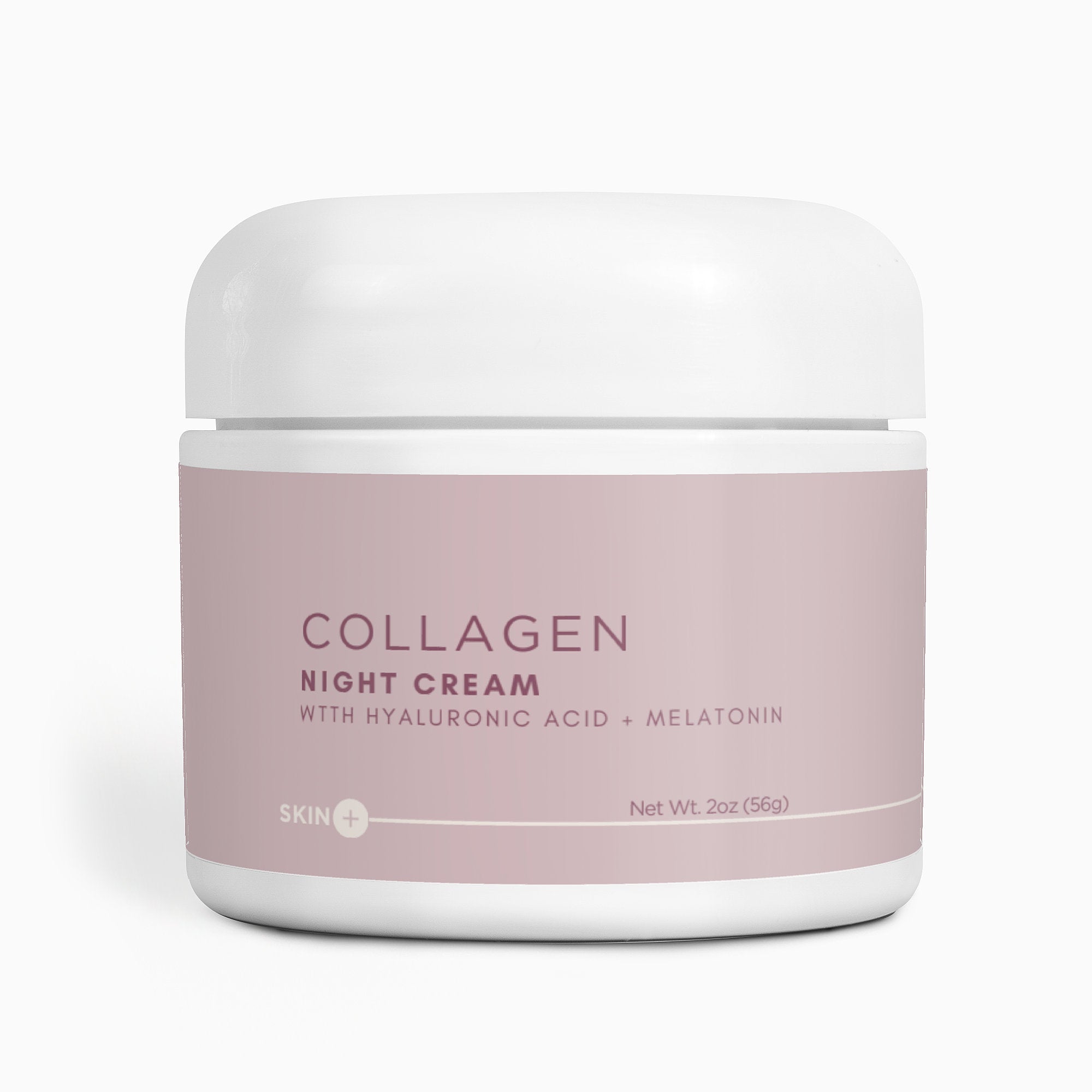 Collagen night cream jar with pink label on a white background
